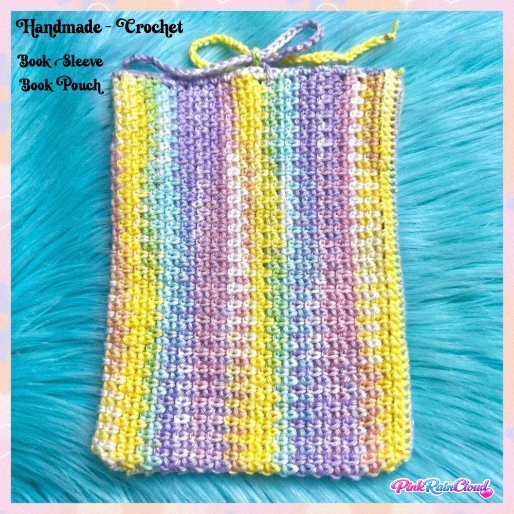 Handmade Pastel Book Pouch Sleeve Soft Texture Crochet PinkRainCloud